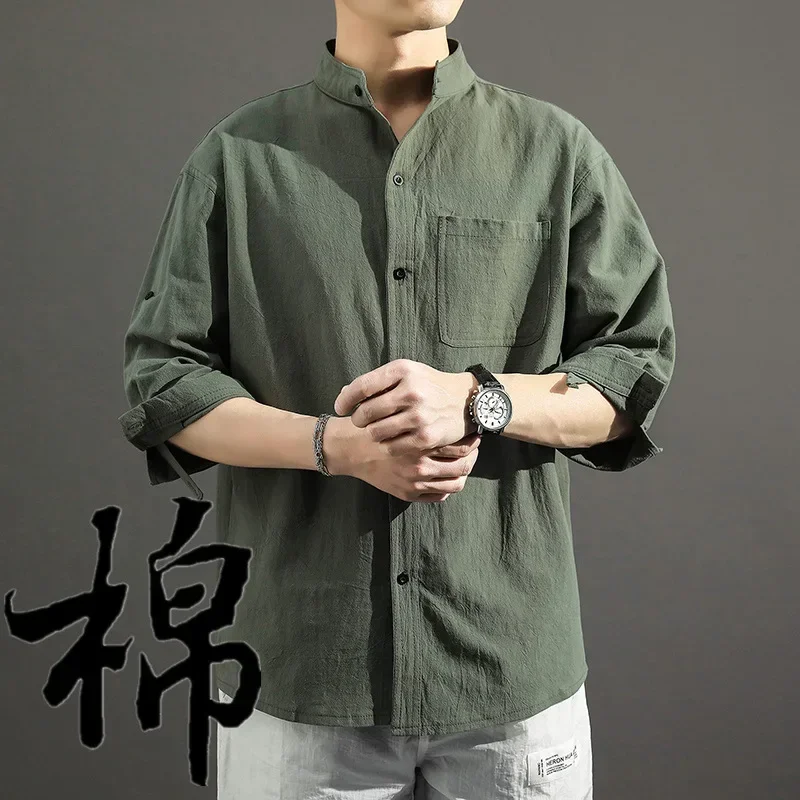 

Chinese Style Linen Shirts Men Handsome Fashion Streetwear Design Japanese Harajuku Korean Autumn Shirt All-match Teens Jacket