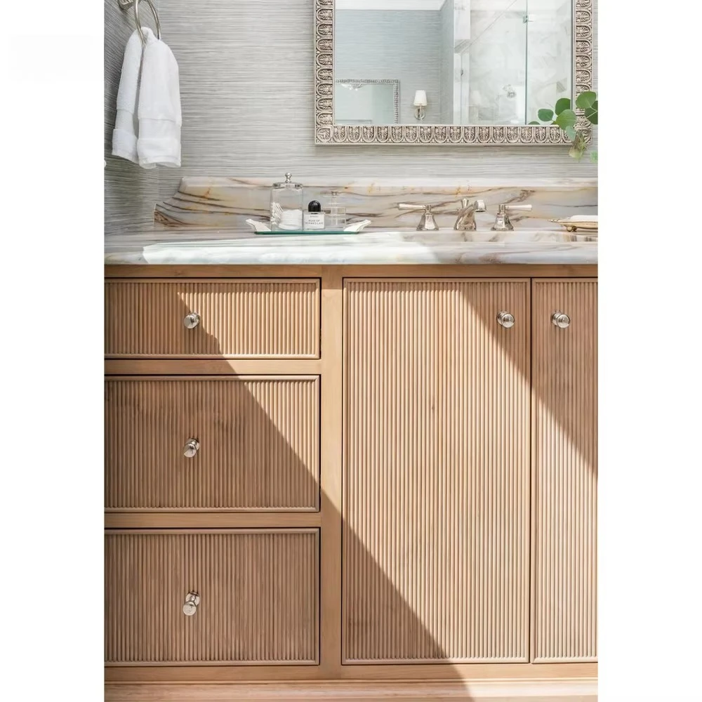 New Design Fluted Wooden Bathroom Cabinet with Slim Shaker RTA Vanity Cabinetry with Soft Closing System for Home or Villa