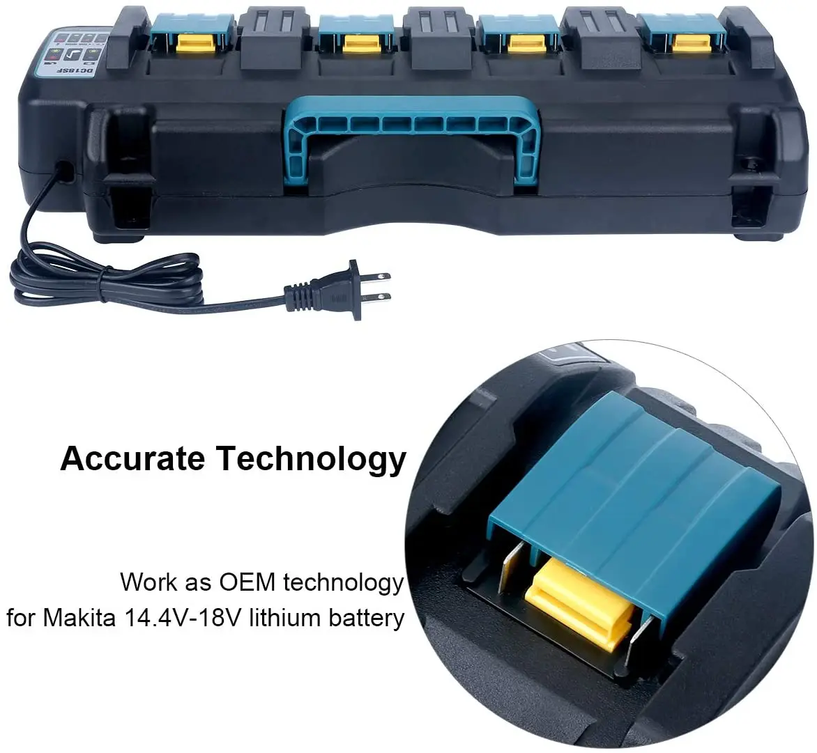 Imagem -03 - para Makita Dc18sf 4-port Rápido Otimizado Carregador 14.4v 18v Li-ion 3a Carregador de Saída para Bl1830 Bl1430 Dc18rd com Porta Usb