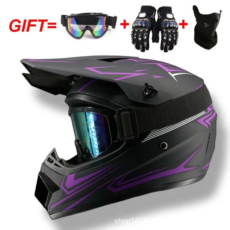 Kids Youth Full-Face Motorcycle Helmets Dirt Bike Gear Off-Road Goggles Cycling Protective Gloves Set