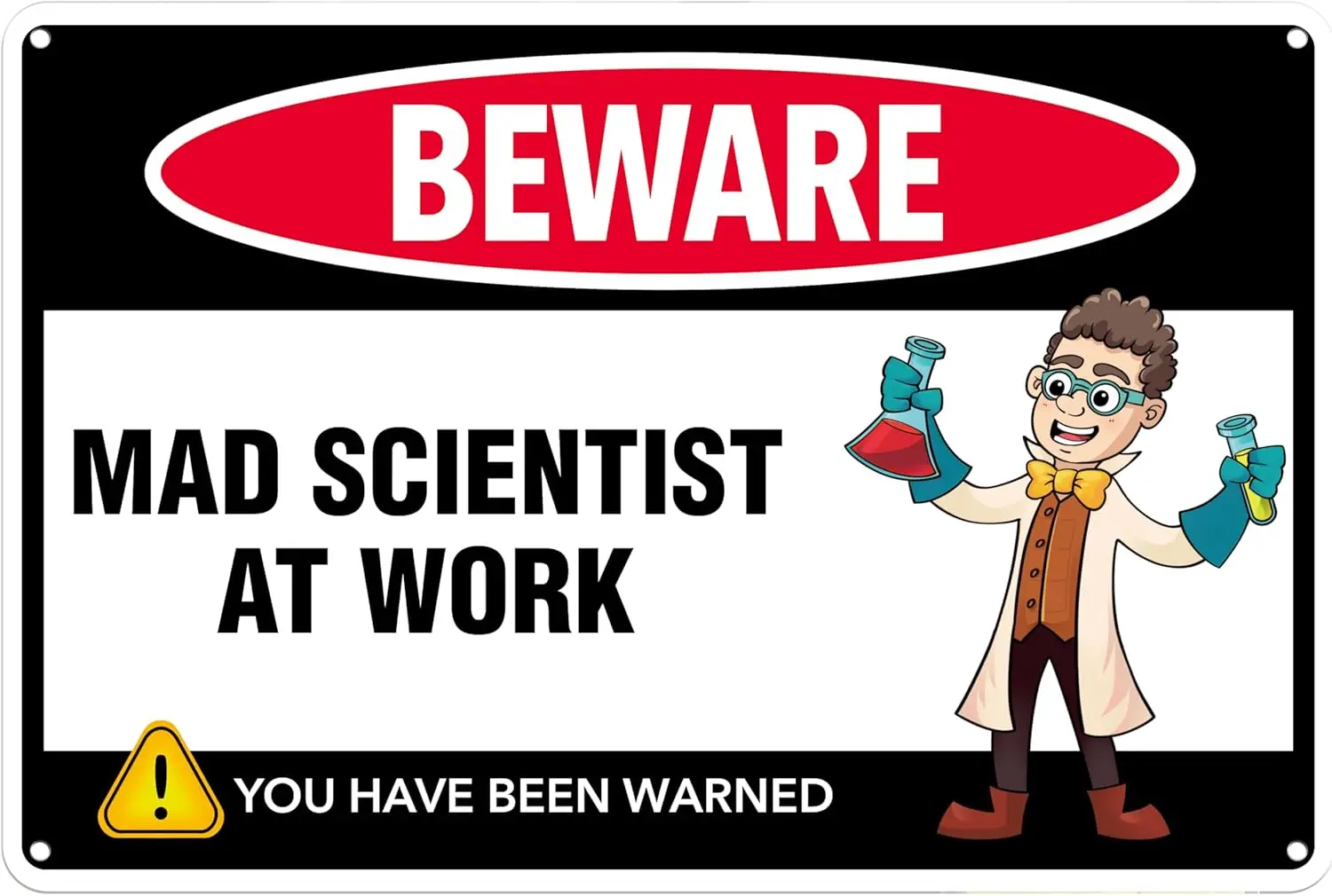 Mad Scientist at Work Desk Decor Tin Sign - Laboratory Posters for Wall Science Metal Gifts Adults Signs Funny Classroom (095)