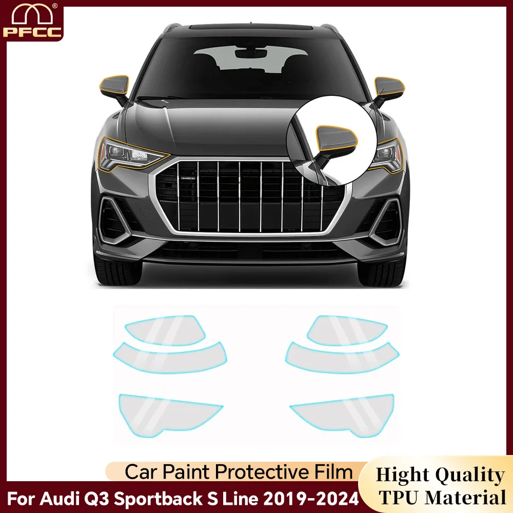 

For Audi Q3 Sportback S Line 2019-2024 Pre-cut TPU Rearview Paint Protection Clear Film PPF Headlight Anti-scratch Sticker Kit