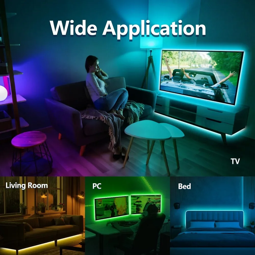 100ft RGB LED Strip Light TV Backlight With 44-Key Remote USB APP Control Music Sync Neon Lamp For Home Decor свктодиодная лента