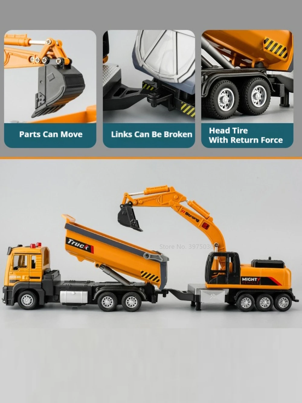 1/32 Tipper Truck Excavator Car Model Toy Alloy Diecast with Sound and Light Components Are Movable Vehicles Toys Birthday Gift