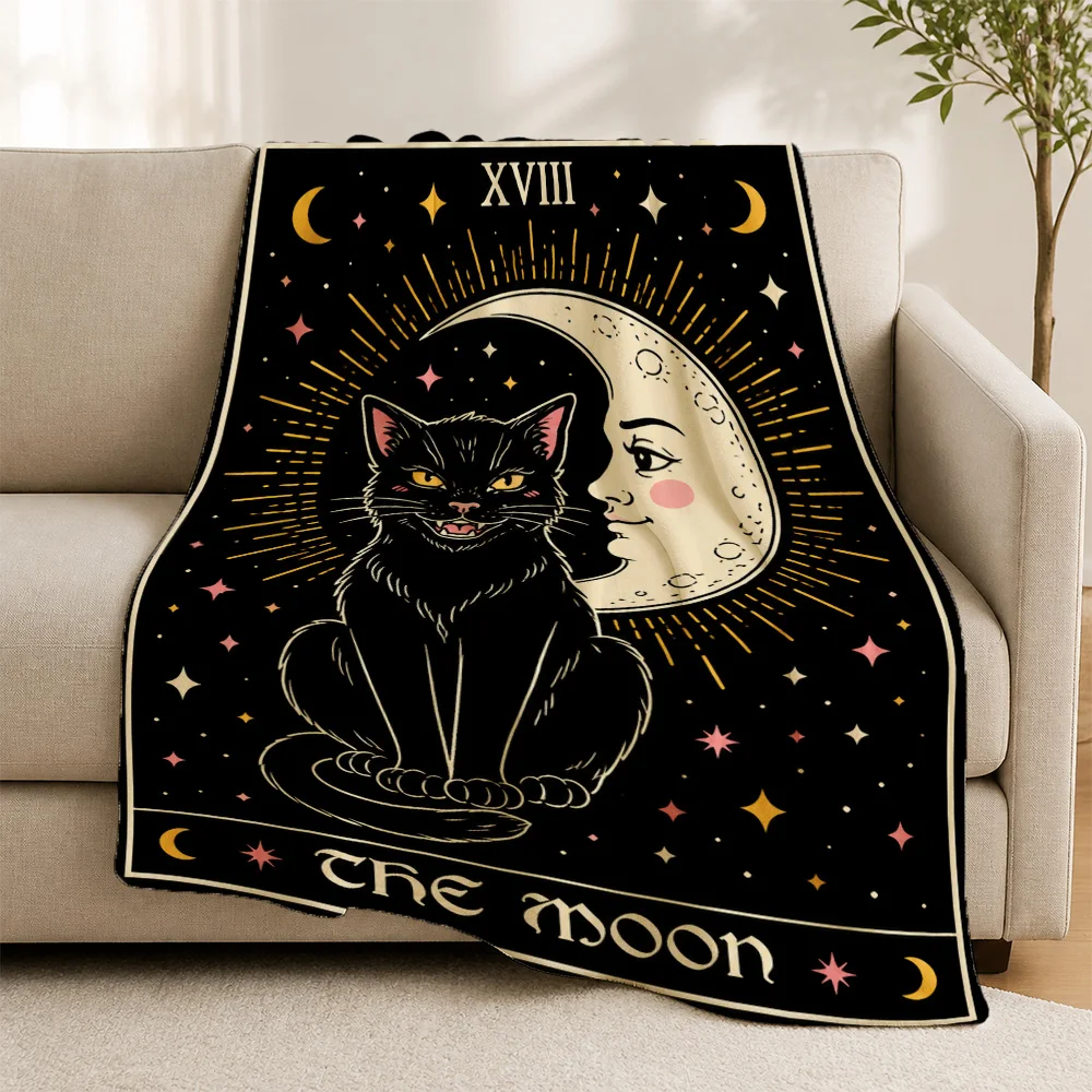 Bohemian Witchy Cat Moon Throw Blanket Boho Astrology Celestial Decor Cosmic Sofa Couch Throw Tapestry Mystical Gift
