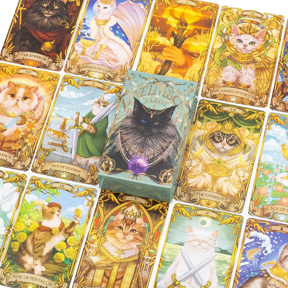 10.3*6Cm Nine Lives Cat Tarot Card Deck For Feline Fortune Telling And Guidance