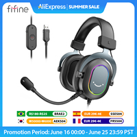 Fifine Dynamic RGB Gaming Headset with Mic Over-Ear Headphones 7.1 Surround Sound PC PS4 PS5 3 EQ Options Game Movie Music