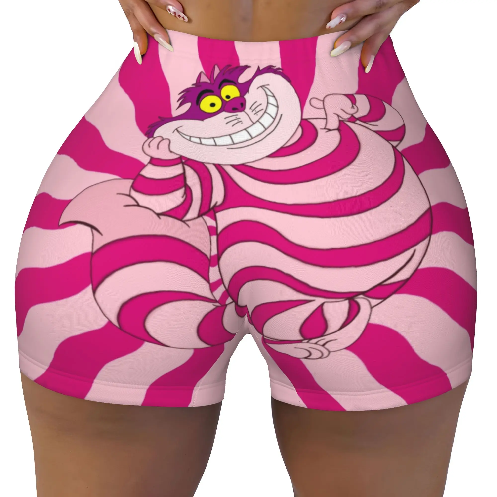 Custom Cheshires Anime Cat Workout Shorts Women Cartoon Animal Gym Running Biker Yoga Shorts