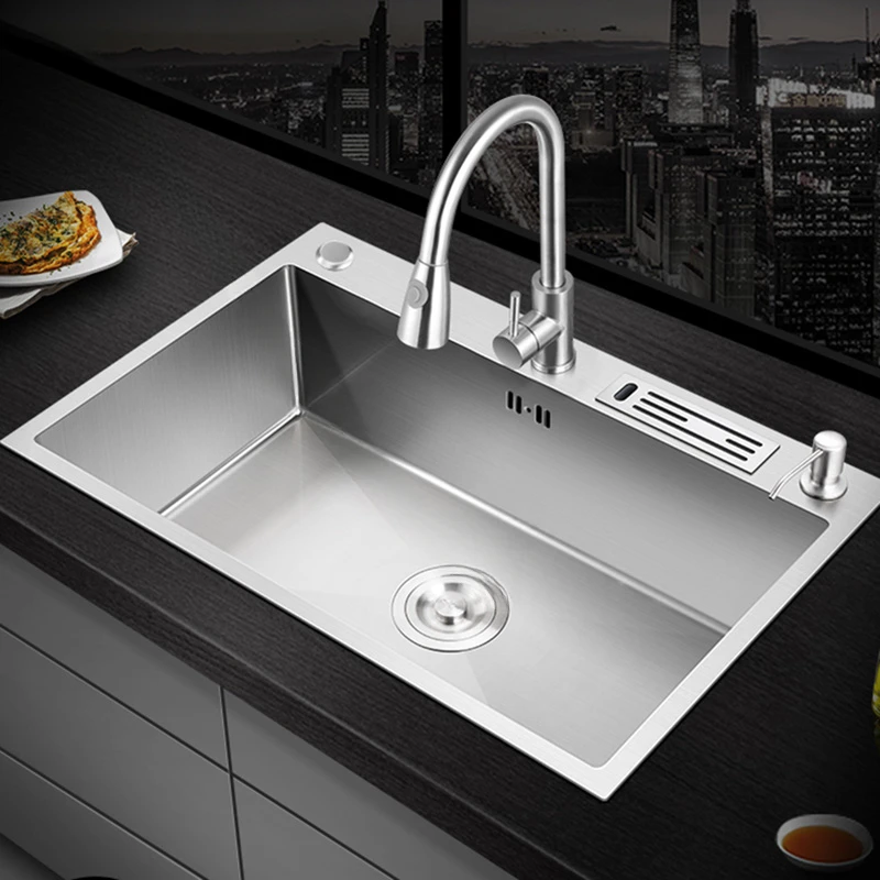 

Stainless Steel Kitchen Sinks Household Single Hole Wash Basin Nano Handmade Sink Under Counter Wash Basin Kitchen Accessories