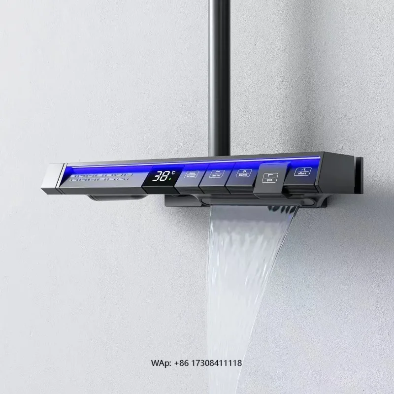 Diodo emisor de luz con pantalla digital Termostato de latón Ducha de cascada de lluvia de 5 funciones