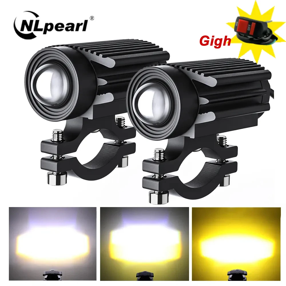 

NLpearl 2Pcs Motorcycle Headlight LED Light Fog Lamps Auxiliary Spotlight for Honda Yamaha Suzuki Bajaj Hero Italika Jawa BMW