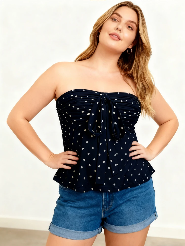 NewElegant طباعة نقطة مرونة حجم كبير سترة قمة الموضة Y2K خارج الكتف ربطة القوس فيونكة مثير قمة كبيرة كل مباراة ملابس امرأة الحفلات