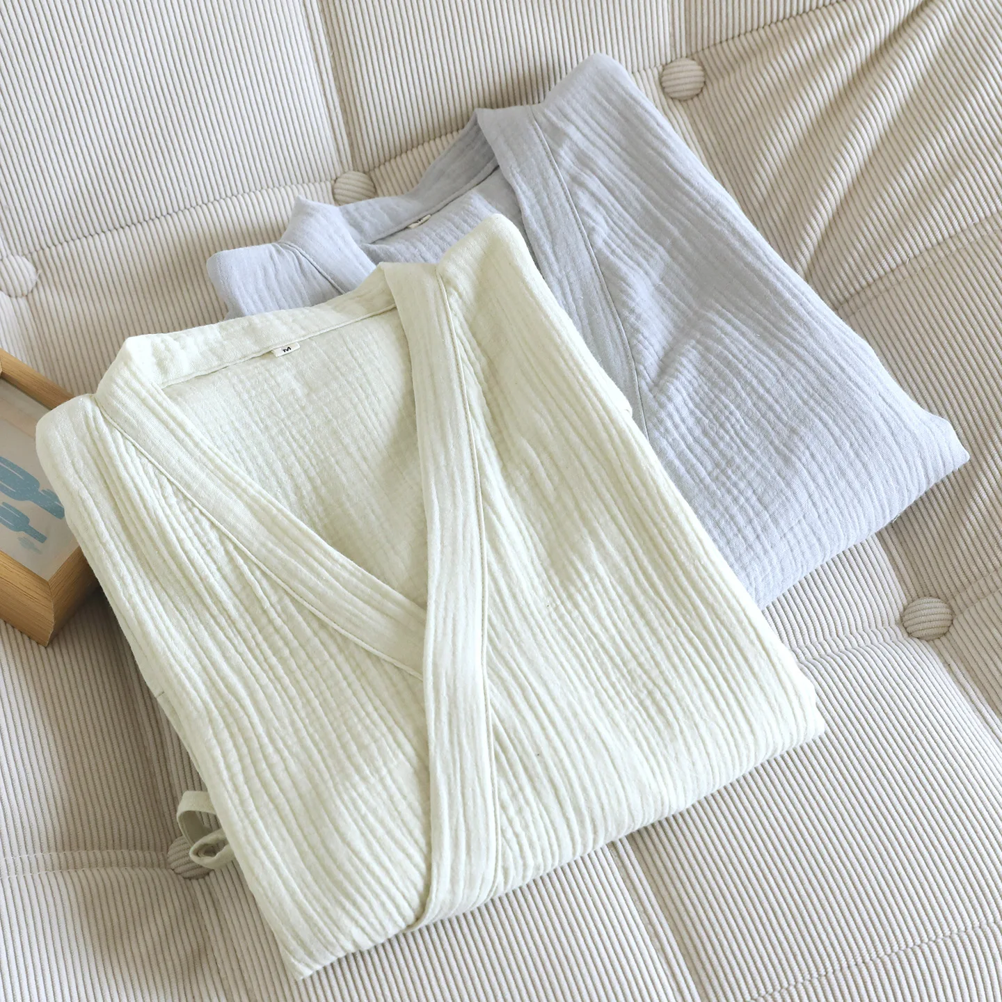 

Summer Women's Kimono Sleeping Robe Short Sleeve Cotton Gauze Homewear Thin Bathrobe
