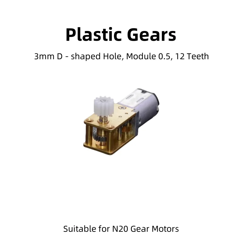 Pack of Ten ,Plastic Gear, Module 0.5, 12 Teeth, 3mm D - Shaped Hole, White, For N20 Motor Spindle