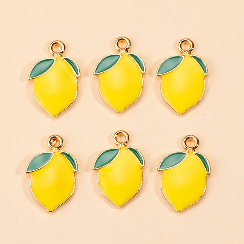 10Pcs Alloy Enamel Lemon Charm for DIY Cute Ummer Fruit Necklace Pendants Earrings Charms Jewelry Making Accessories Supplies