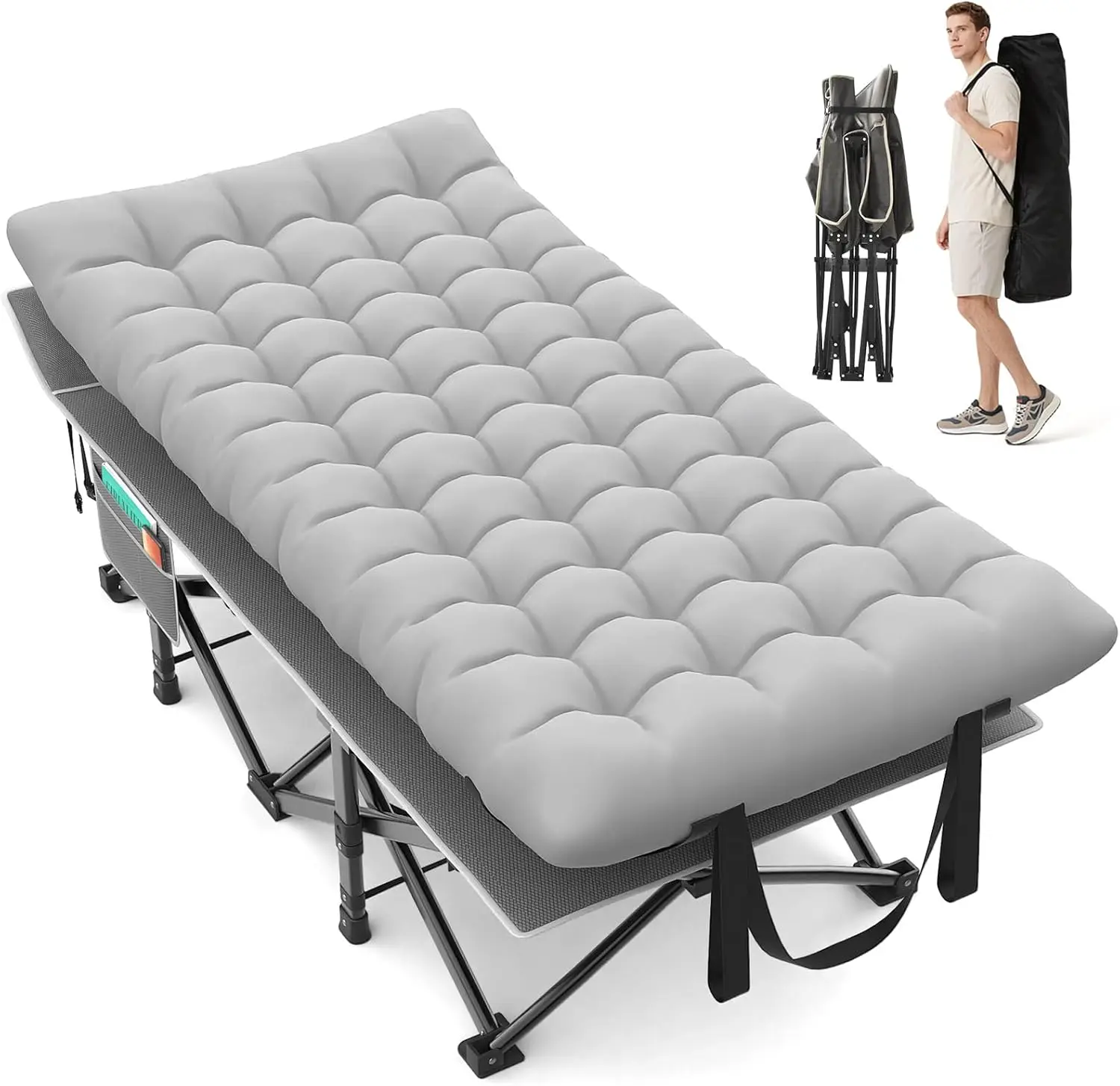 Cama Plegable XXL para Camping con Colchón y Almohada, Cama Portátil Resistente de 900 LBS para Adultos con Bolsa de Transporte para el Hogar, Oficina, Siesta, Playa