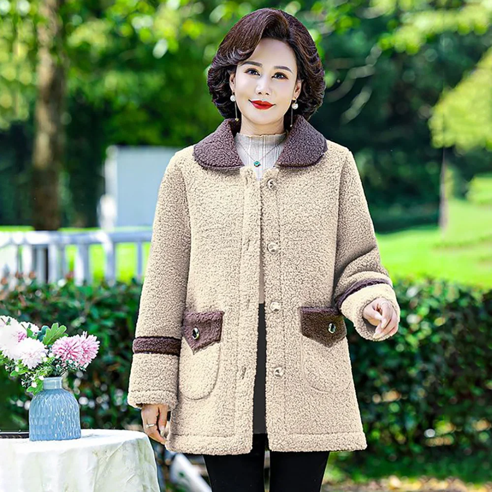 Autumn And Winter Warm Granular Velvet Coat for Middle-aged And Elderly Women Fashion  Double-sided Velvet Cotton-padded Jacket.