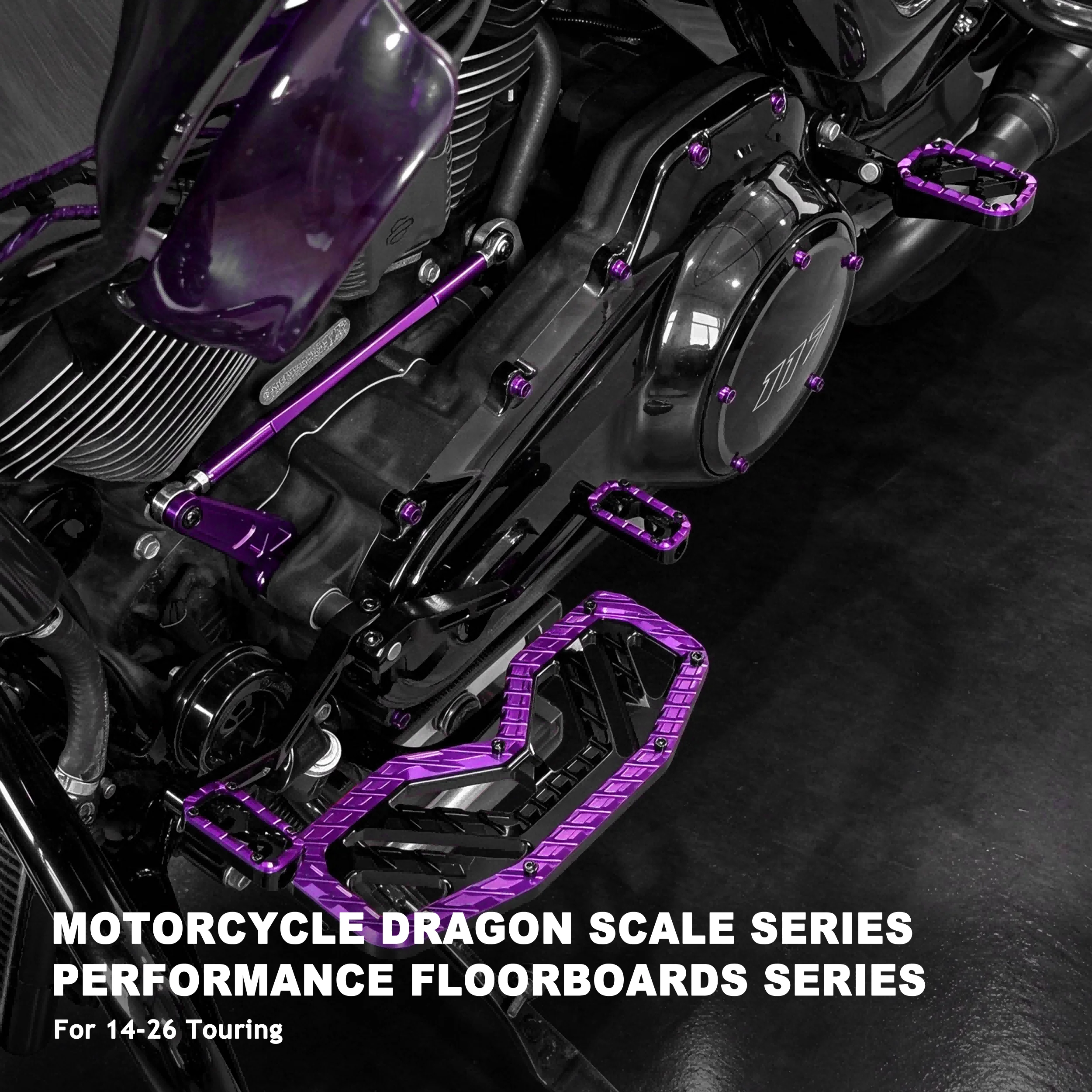 Motorcycle Dragon Scale Floorboards Performance Footboard Kit Footpegs Shift Rod Brake Pedal Full Set for Harley 14-26 Touring