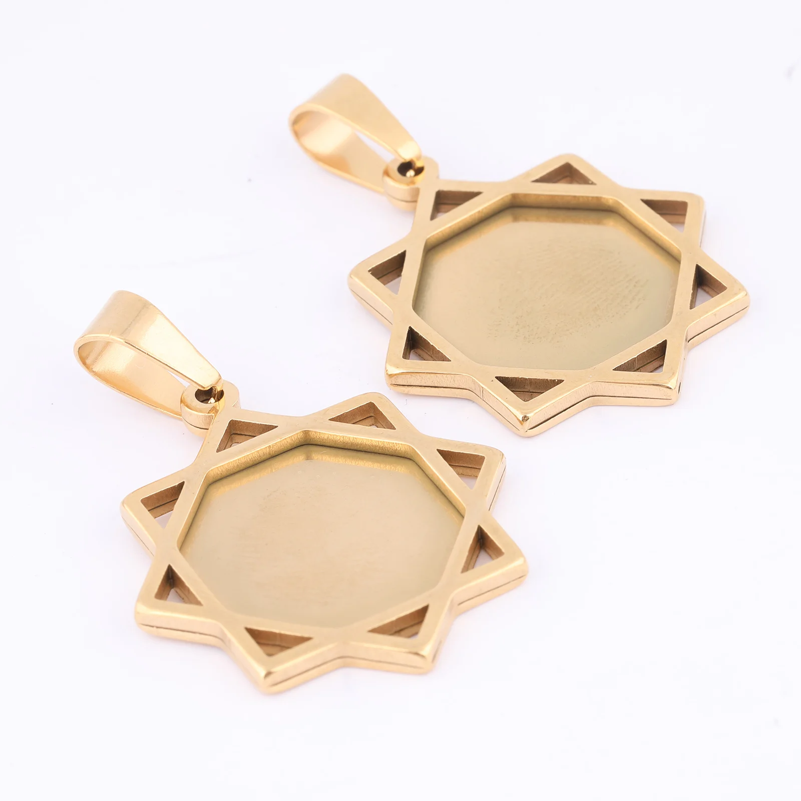 5pcs Stainless Steel Gold Plated Hexagon Cabochon Setting Trays 20mm Bezel Pendant Base Blanks For Neckalce Jewelry Making