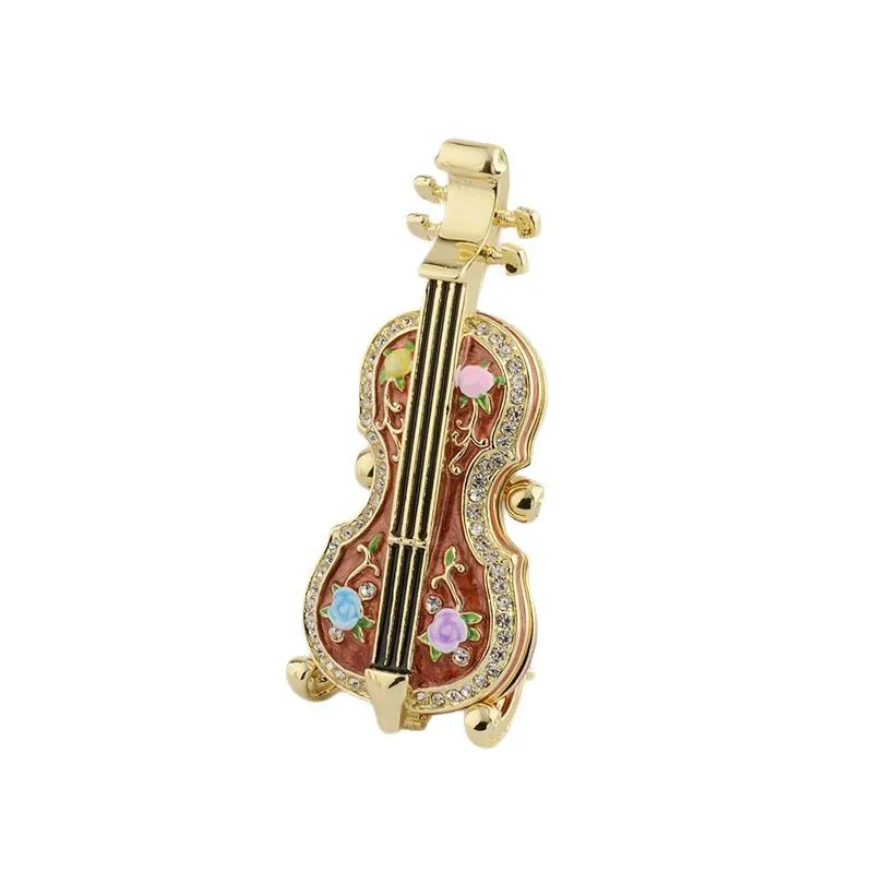 Handmade Enamel Colored Drawing Violin Jewel Case Jewelry Storage Box Metal Handicraft Home Furnishing Articles