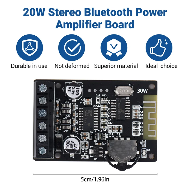 20W Stereo Bluetooth Power Amplifier Board 12V / 24V High Power Digital Power Amplifier Board XY-P15W Without Shell