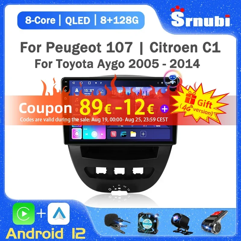 

Srnubi 2Din Android 12 Car Radio For Peugeot 107 Toyota Aygo Citroen C1 2005 - 2014 Multimedia Player Carplay Auto DVD Head Unit