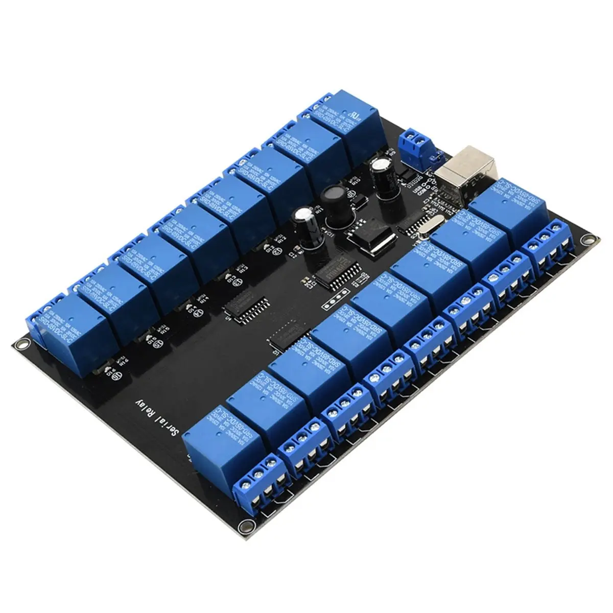 DC 7V-38V USB Serial Relay Module 16 Channel USB Power Supply Development Board Relay Module for Smart Home