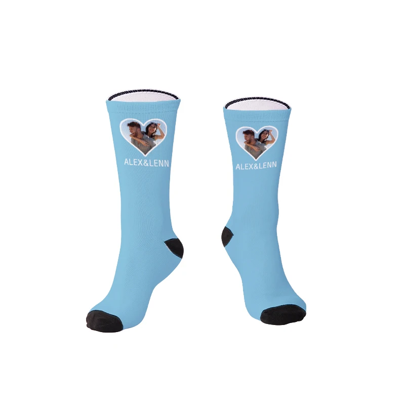 New DIY Custom Love Couple Cotton Socks Your Photo Plus Your Name Custom Novelty Fashion Socks  Harajuku Casual Neutral