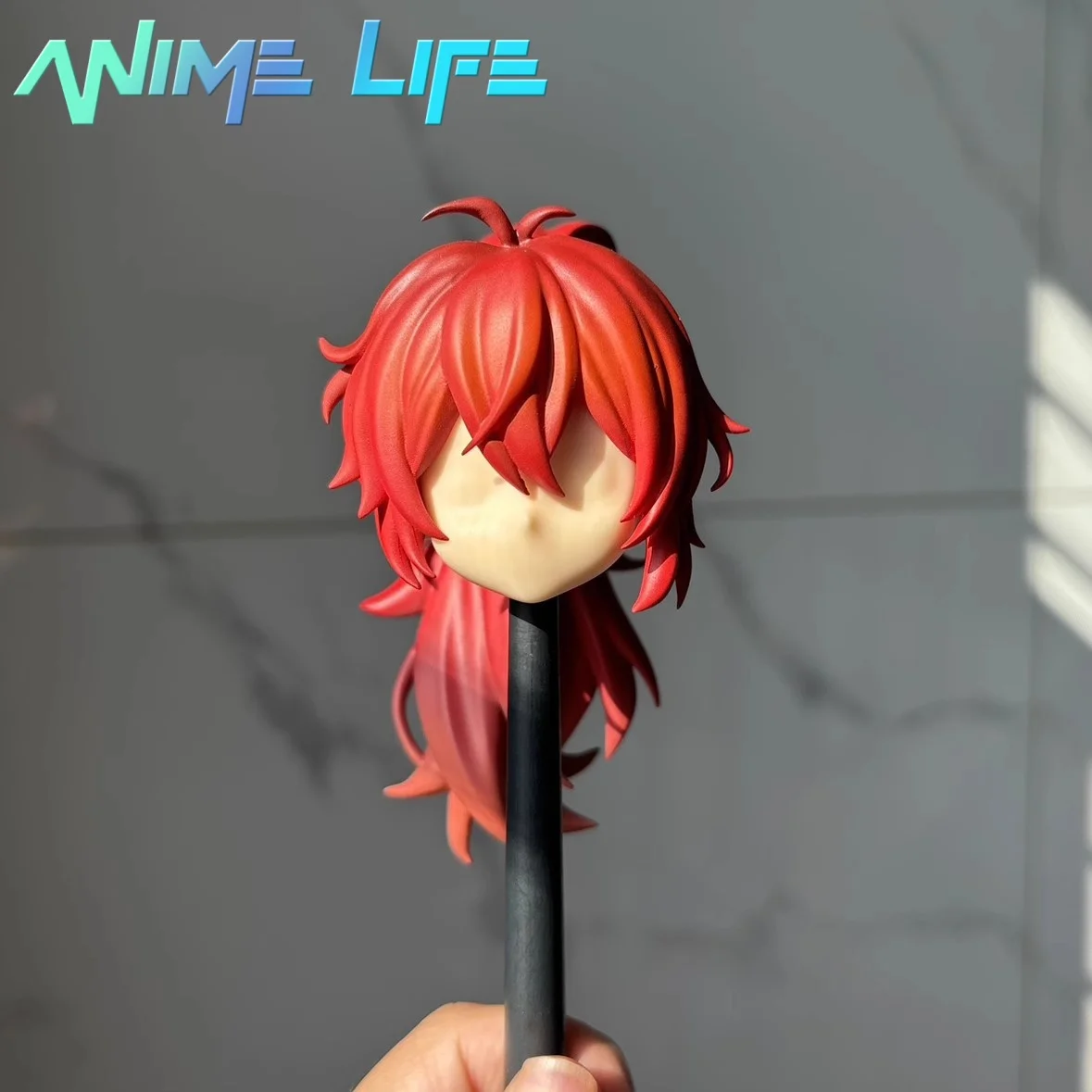 

Head Shell Game Genshin Impact Diluc Role Cos Handmade OB11 OB22 Hair Paint High Ponytail Detachable Head BJD Toy Model Cosplay