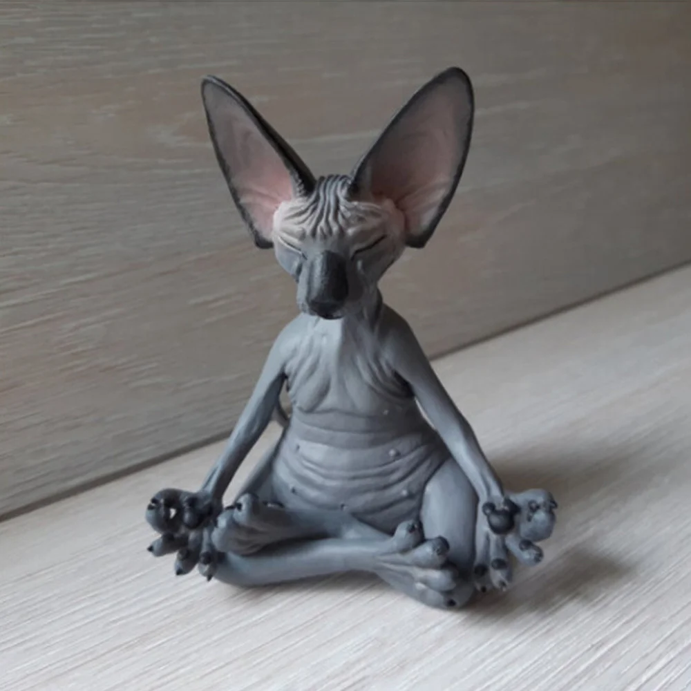 Whimsical Black Buddha Cat Figurine Meditation Yoga Collectible Happy Cat Decor Art Sculptures Outdoor Garden Statues Figurines