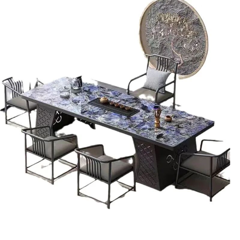 

Modern minimalist light luxury rock slab tea table and chair combination office integrated high