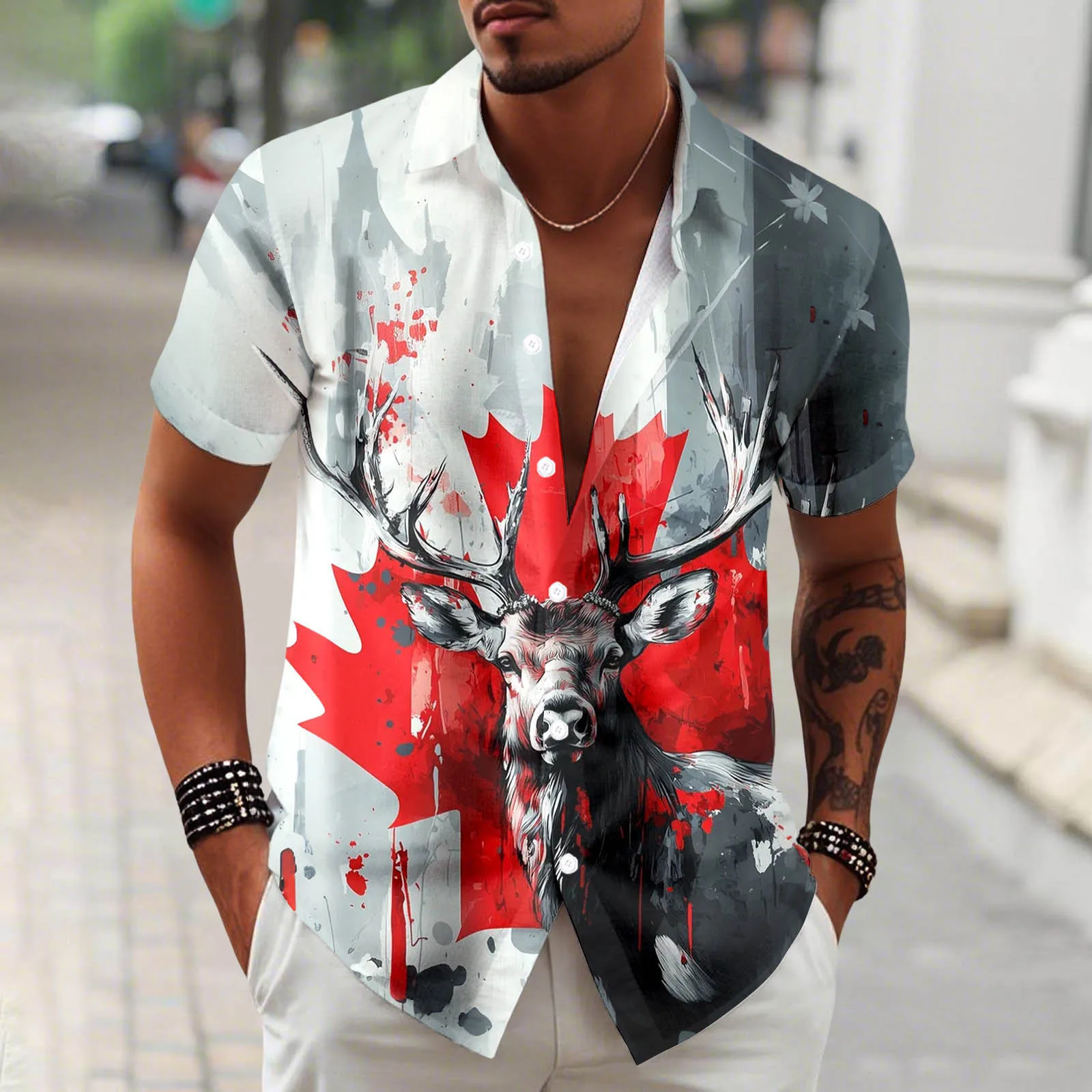 

Men's Lapel Shirt Summer Short Sleeve Outdoor Everyday Beach Shirt Tops Canada Printed Pattern OverSize Loose Men Clothing 2025