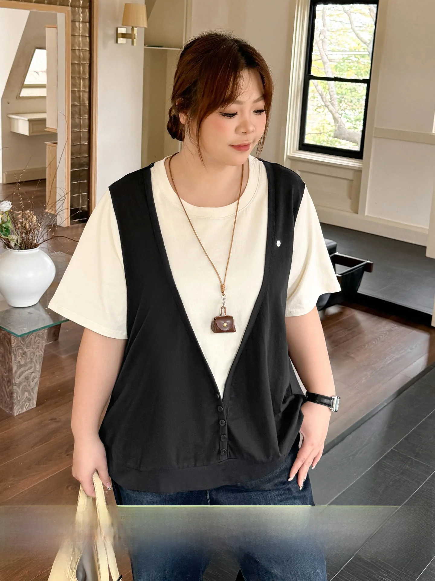 

Limited Edition plus Size Women's T-Shirt Commute Style round Neck Short Sleeve Loose Fit Top Casual Cotton Blend Summer Wear