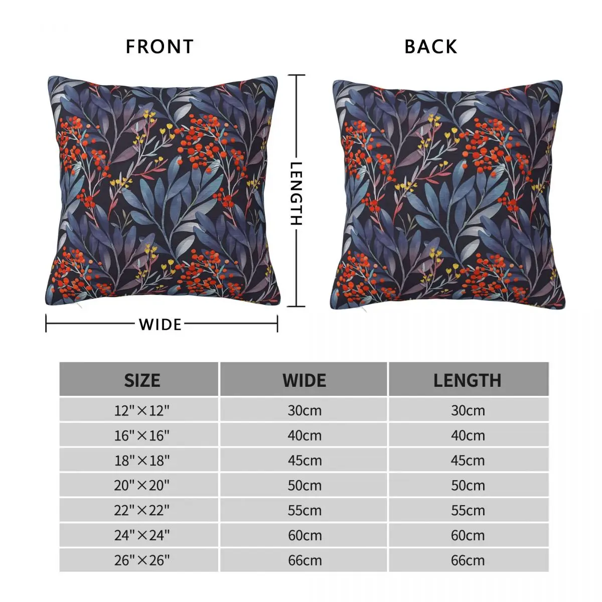 Midnight Flower Botanical Square Pillowcase Polyester Linen Velvet Pattern Zip Decor Bed Cushion Cover