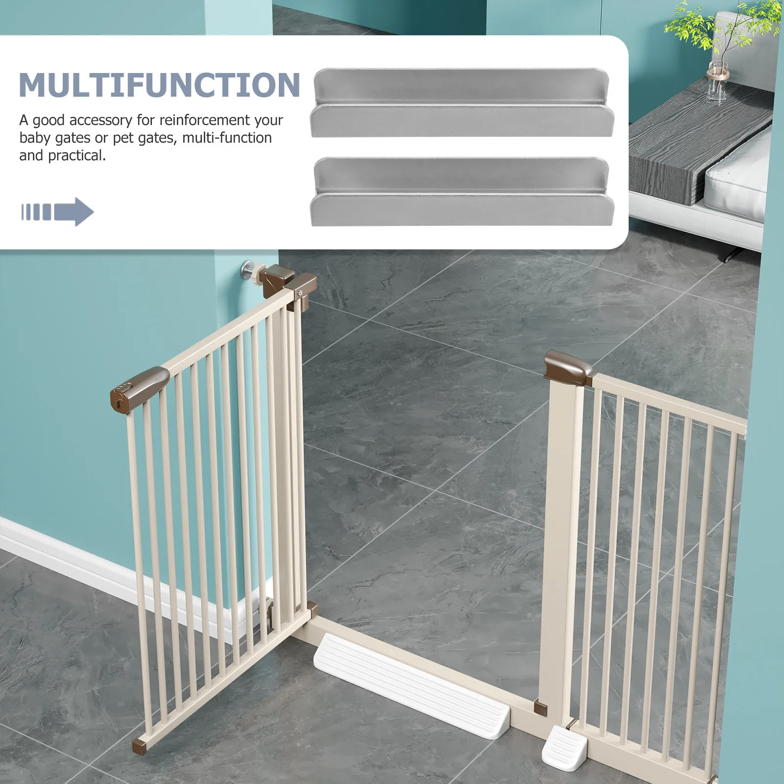 

2Pcs Pet Gate Reinforcement Groove Heavy Duty Steel for Baby Gates Indoor Stair Safety Door Multi Use Fence Attachment