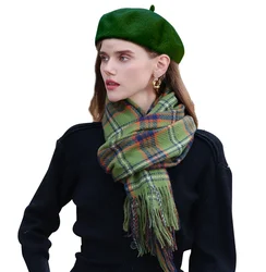 Oh!Sunny Winter Shawls and Beret for Women Luxury Pashmina Tassel Female Scarf Solid Color Large Soft Wrap Foulard Cashmere Hat