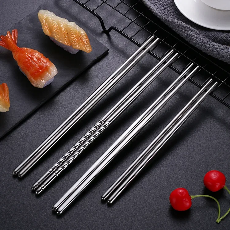 1 Pair Practical Stainless Steel Square Chopsticks Chinese Stylish Healthy Light Weight Chinese Chopsticks Metal Non-slip Design