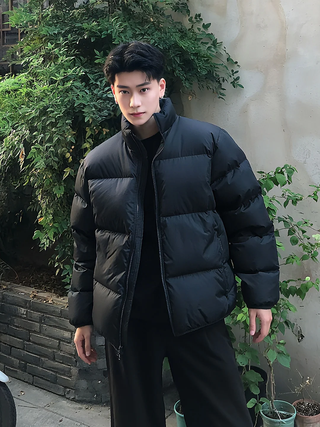 

Thiened Large Size Men's down Cotton Jaet Warm Cozy Winter Outerwear Zipper Closure Long Sve Youth Faion Basic Sle