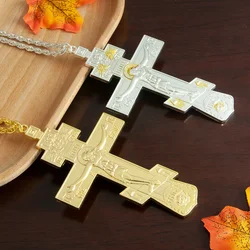 Orthodox Jesus Cross Jesus Crucifix Gold Plated Pectoral Cross Pendant Necklace for Priest Bishop Religion Gift