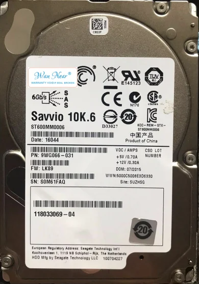 

Для 005050211 VNX 600GB SAS 10k RPM 2,5 "005049804 118033069-04