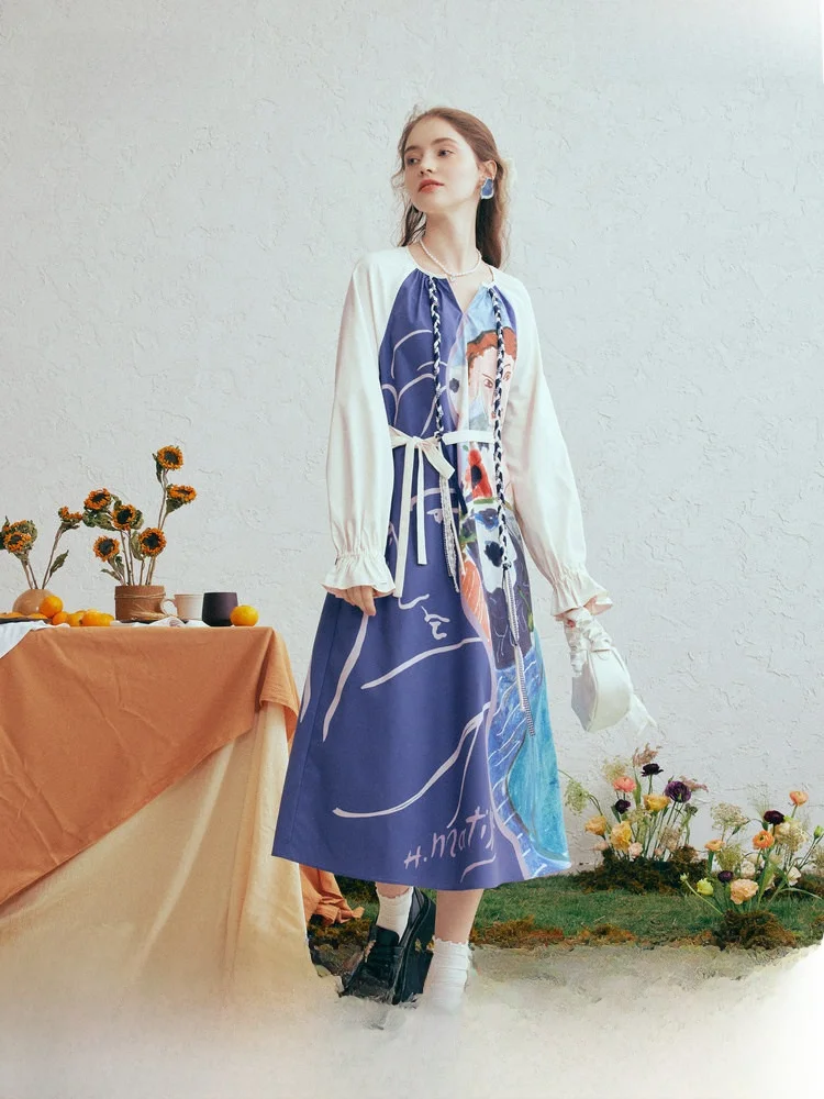 

Новинка: Женское модное платье с ретро-принтом и поясом, длинное, весеннее, серия Memory, две части