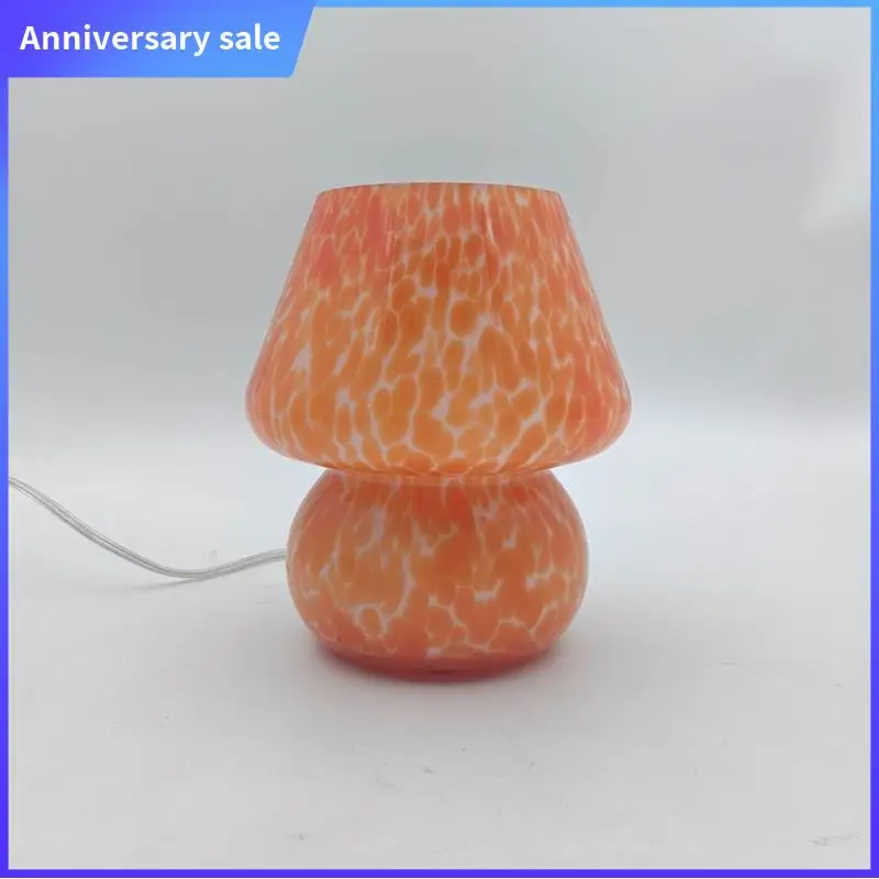 

AD23-Mushroom Table Lamp Small Bedside Table Glass Lamp Translucent Glass Desk Lamp For Living Room US Plug
