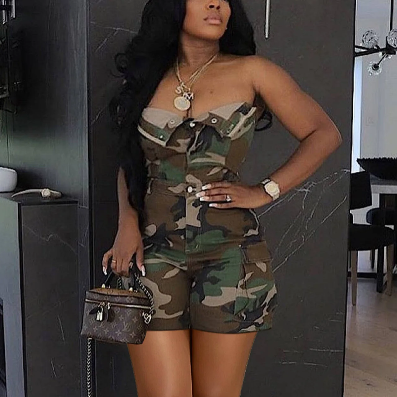 Camo Printed Women Playsuits Sleeveless Button Up Rompers 2025 Summer New Popular Streetwear Workout  Activewear Cargo One Piece