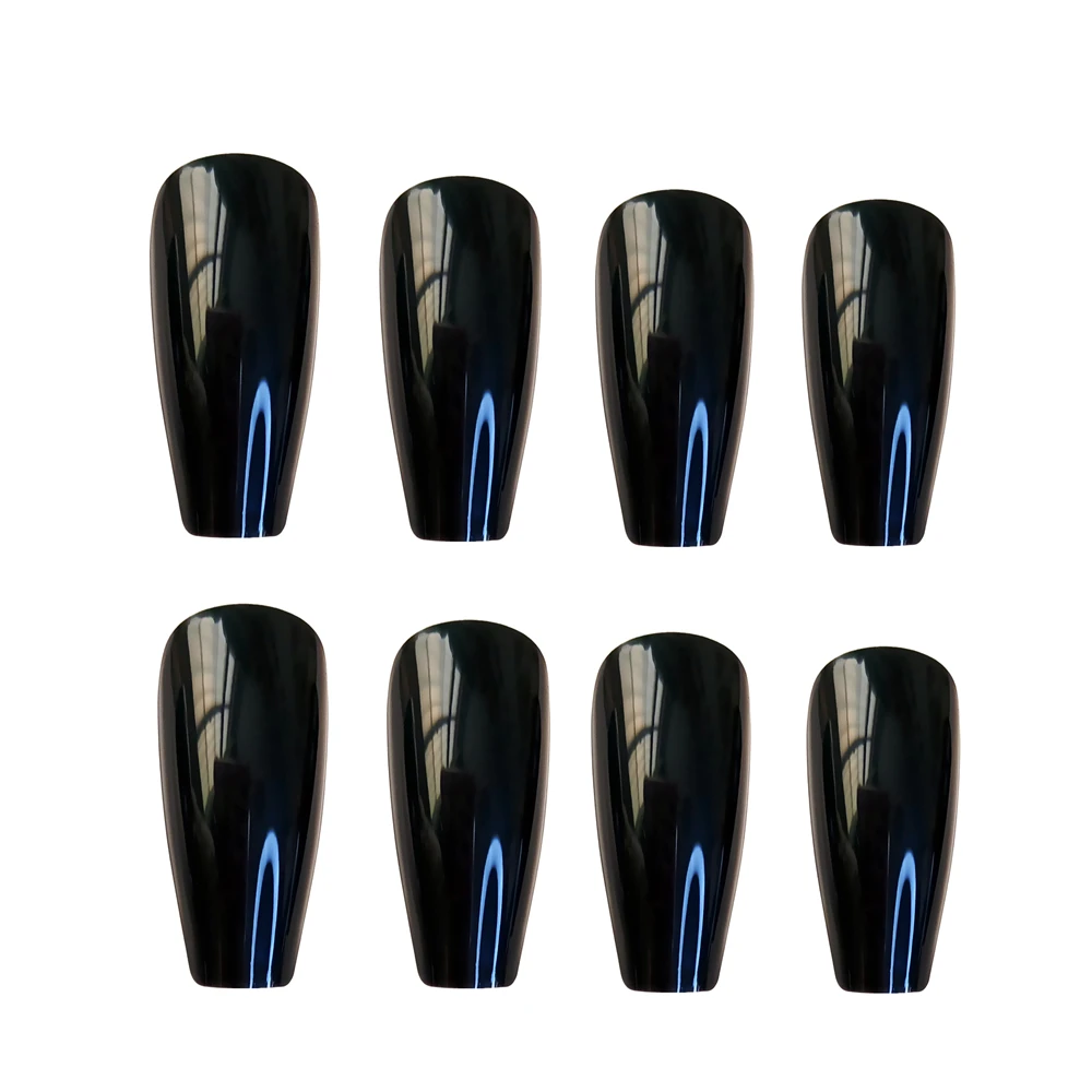 48Pcs Shiny Black Press On Fake Nails With Jelly Glue Short Ballerina Coffin False Nails Artificial Finger Manicure Tool