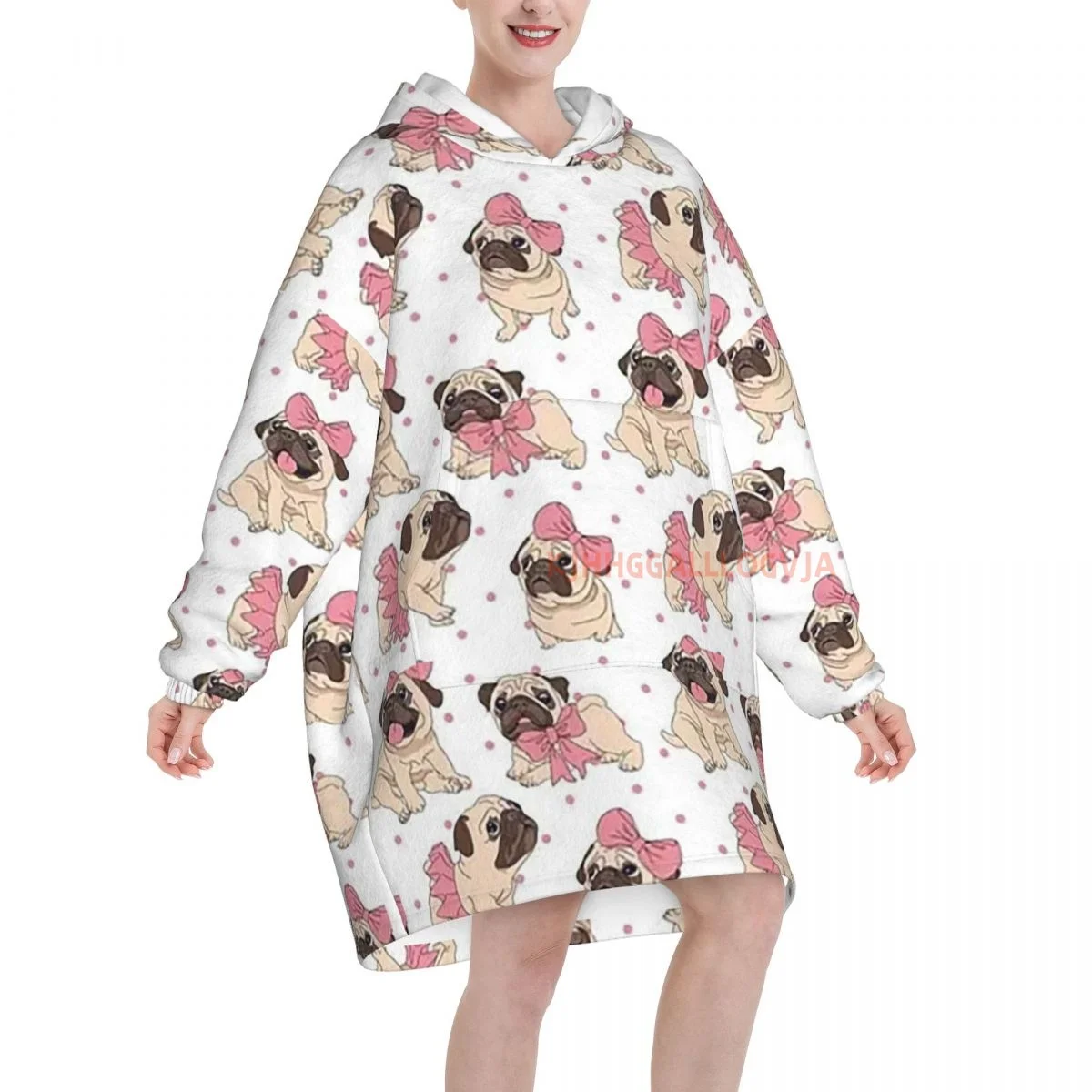 Puppy Dog Wearable Flannel Blanket Hoodie Oversized Hooded Blanket Pullover Sweatshirt Fleece Sherpa Blankets with Pockets