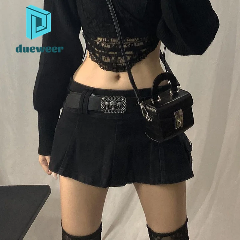 

DUEWEER Punk Black White Sexy Denim Skirts With Shorts Women's 2022 Summer Gyaru Micro Mini Skirt Gothic Rave Hippie Streetwear