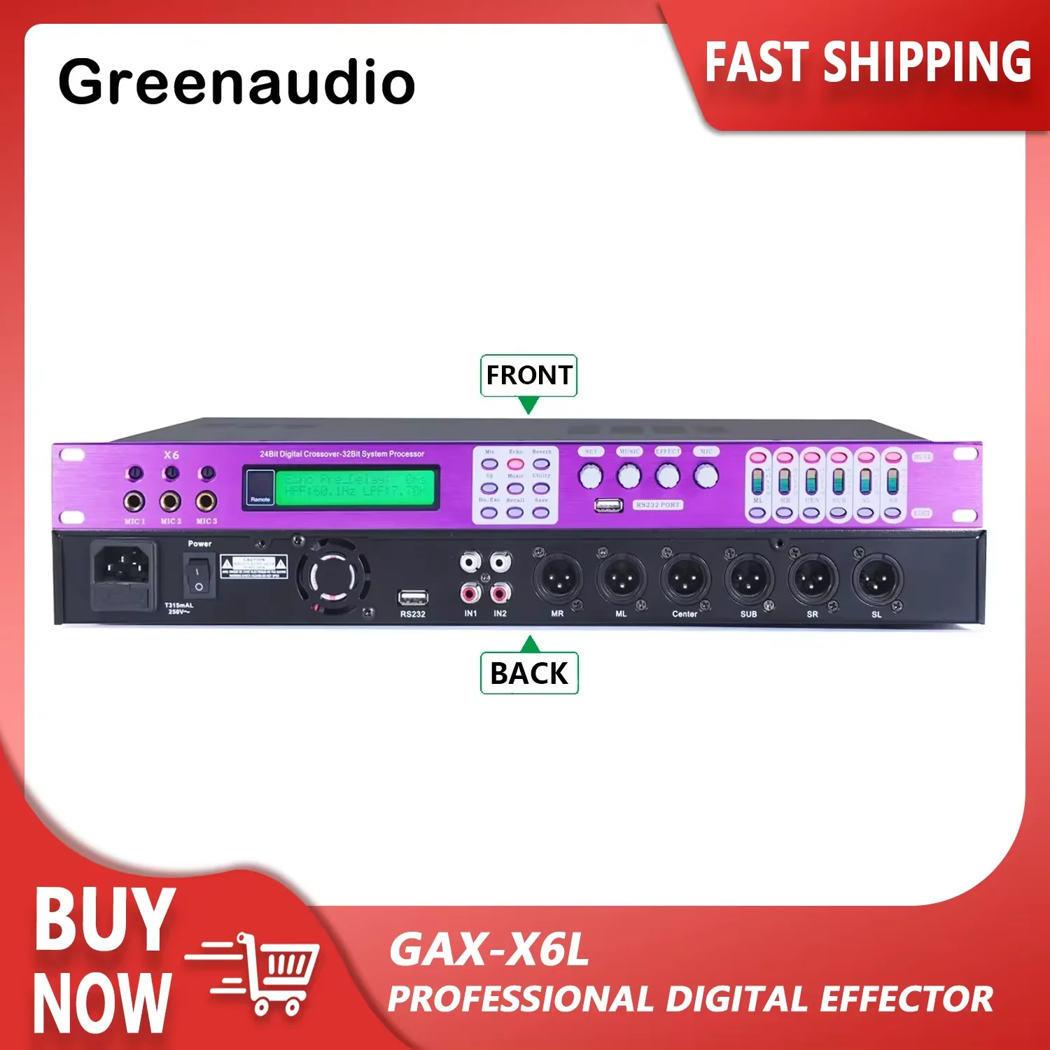 GAX-X6L Professional Digital Effector KTV Microphone Reverb Anti-Howling Karaoke Stage Processor