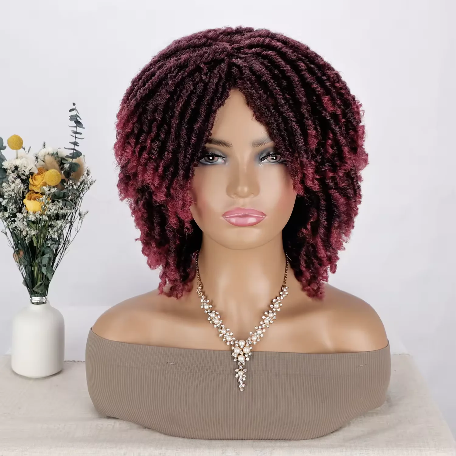 Synthetic Dreadlock Short Curly Big Afro Braided Wigs Faux Locs Crochet Twist Wigs Black Brown BUG African Short Wigs