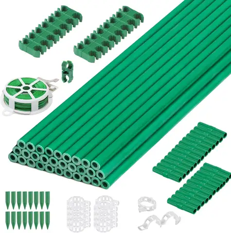 94PCS Garden Stakes Set with 30 Fiberglass Plant Supports, DIY 4ft-7ft Tomato Stakes for Vegetables Pepper Indoor Outdoor Plants