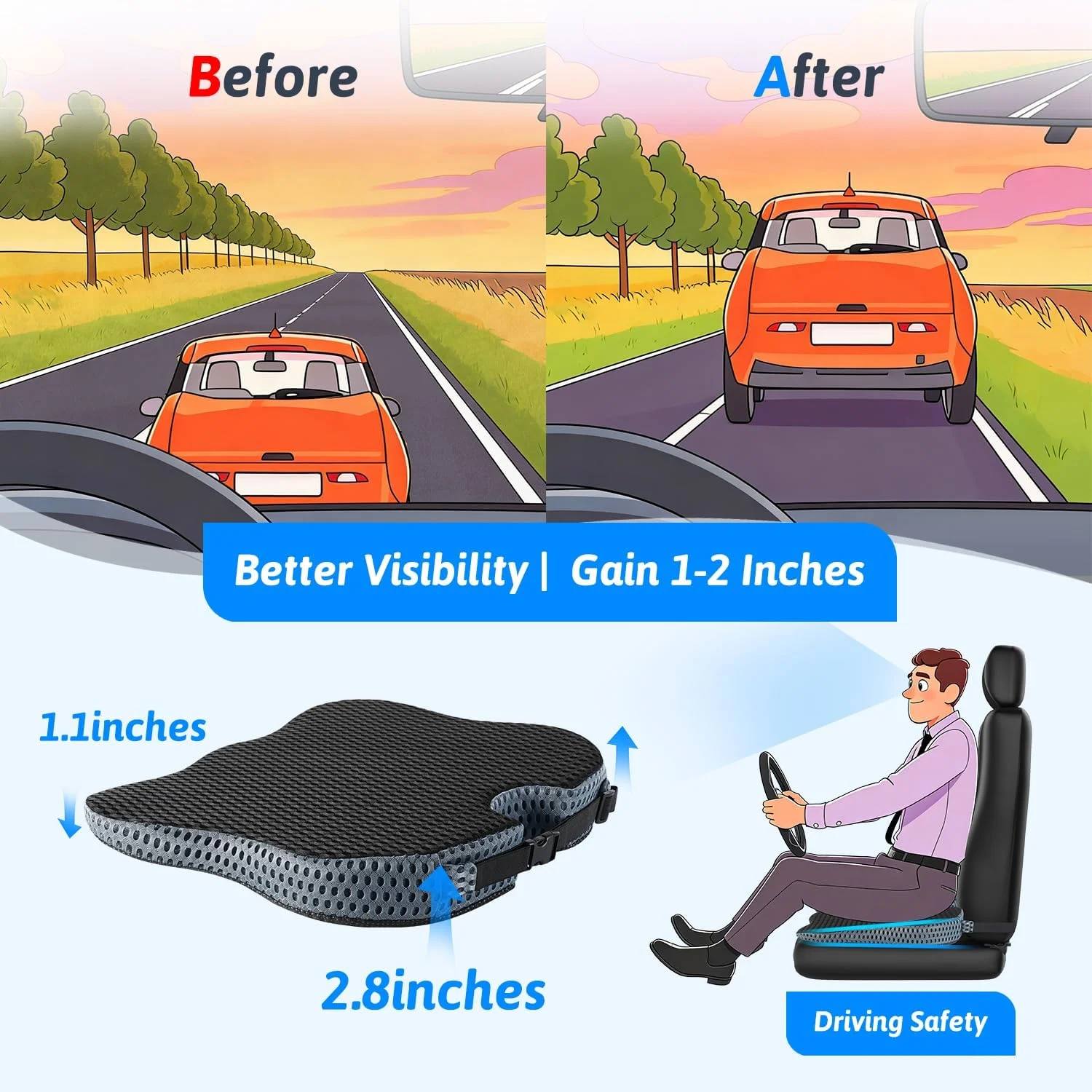 Cushion Non Slip Orthopedic Memory Foam Prostate Cushion for Tailbone Sciaticaback Pain Relief Comfort Chair Car Seat
